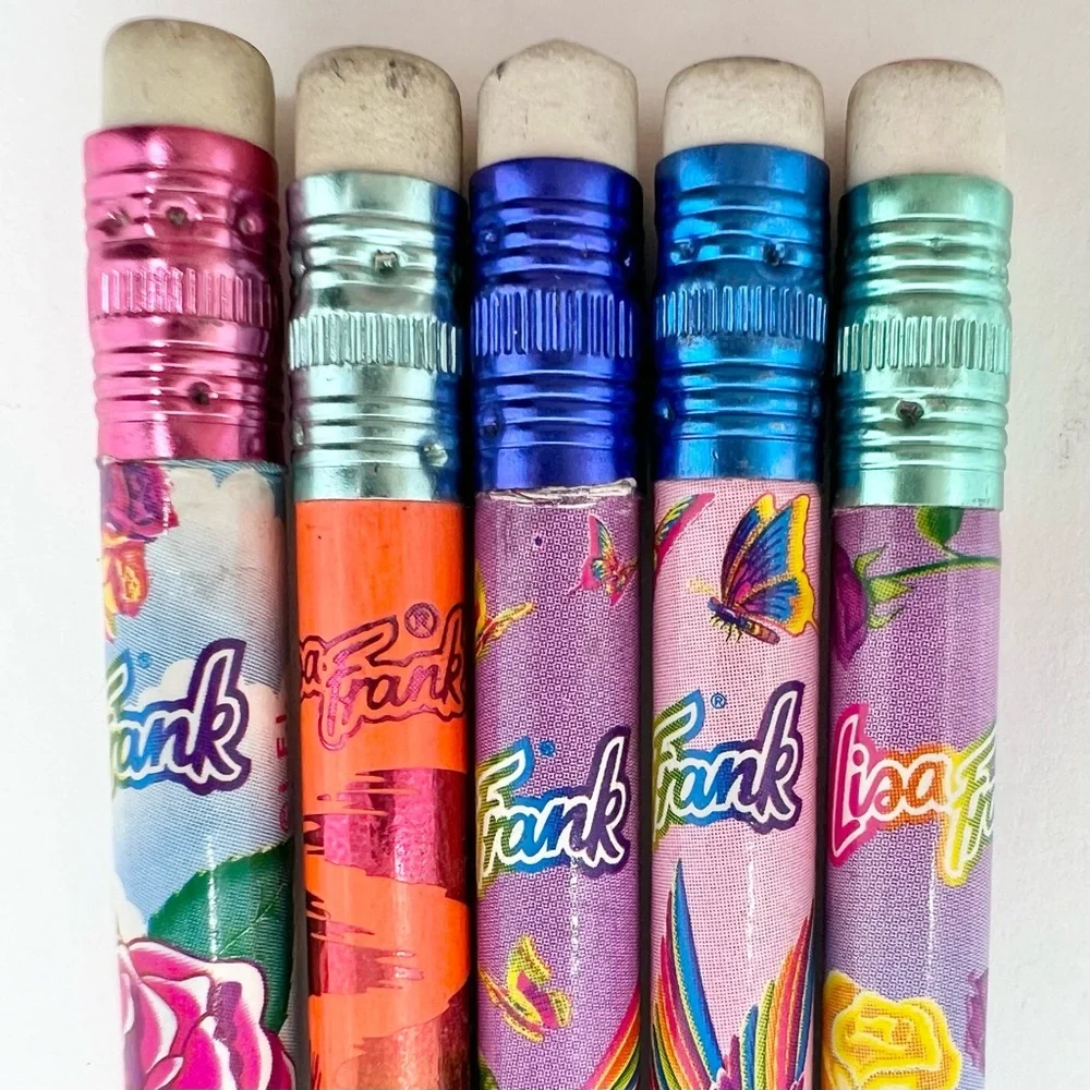 Vintage Lisa Frank Set of 5 Pencils Colorful Fun Graphic Patterns Flowers Birds